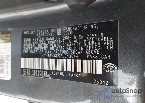 2007 Toyota Camry Le from USA, damaged, VIN 4T1BE46K57U013044